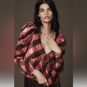 Anthropologie x Maeve Velvet Babydoll Top Pink S New! 🌺